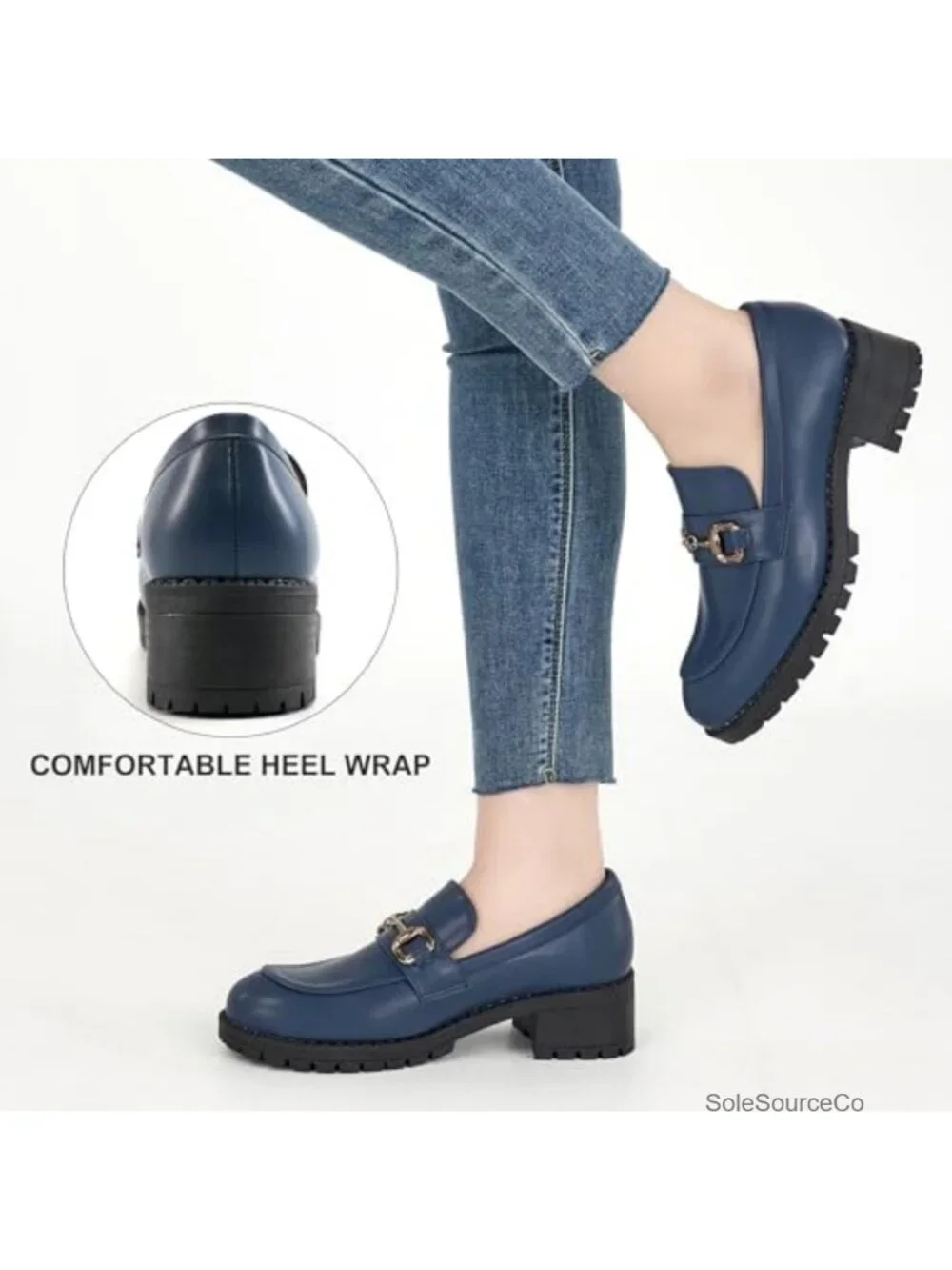 Platform Loafers for Women Faux Leather Slip On Chunky Dress Shoes Work Business